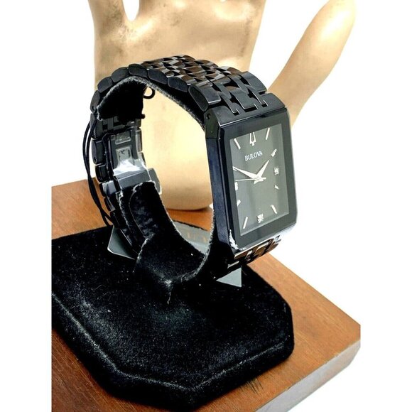 Bulova Men's Watch 98D164 Quartz Diamond Black Dial Steel Quartz CHIPPED… - Picture 2 of 14